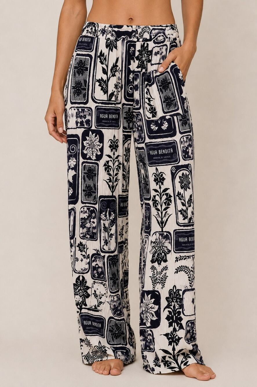 Agua Bendita Frank Batik Print Pants Size Small Wide Leg Pull On Boho Resort